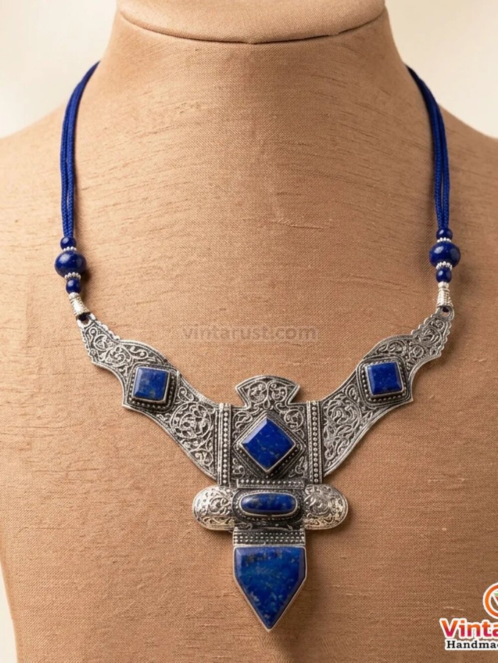 Lapis Lazuli Nepalese Pendant Necklace: Handcrafted Tribal Jewelry